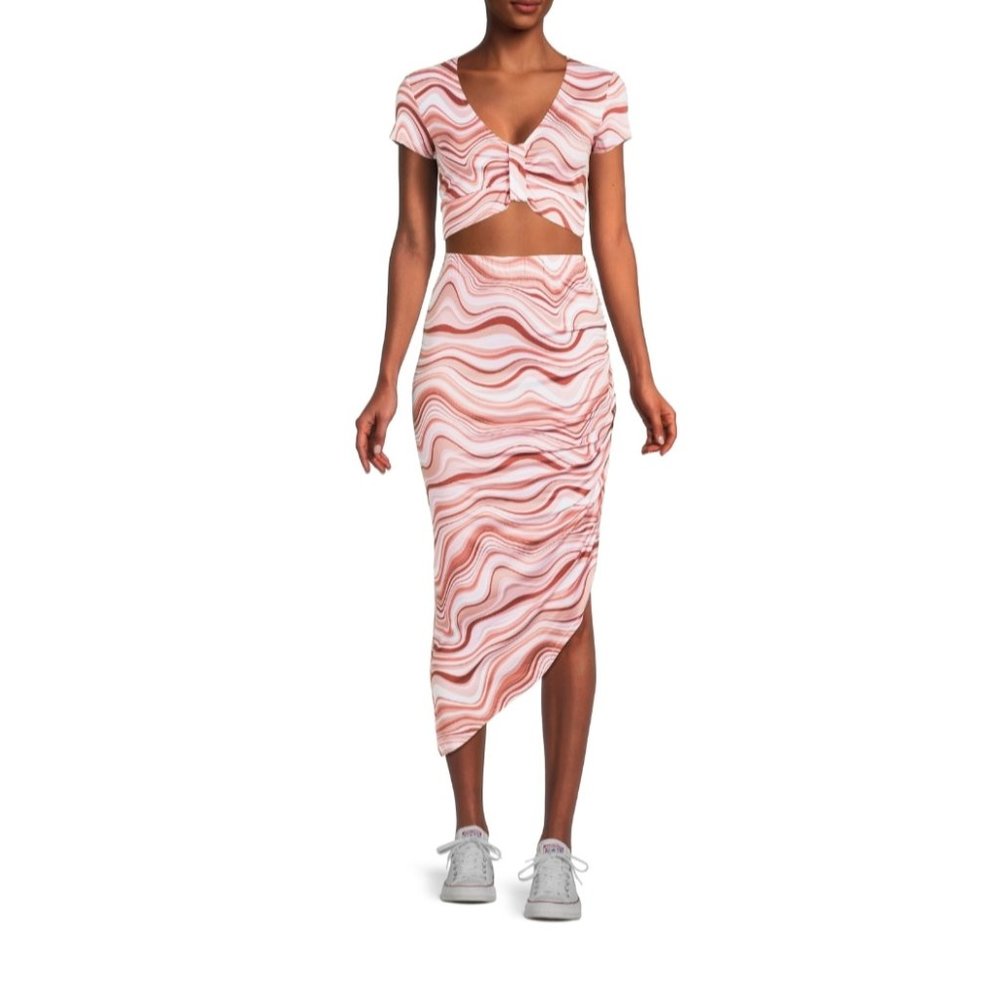 NO BOUNDARIES Juniors Asymmetrical Skirt Set - Dusty Rose